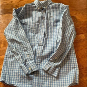 Vineyard Vines The Whale Shirt 100% Cotton Blue Gingham Size Large